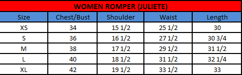 Juliette Size chart
