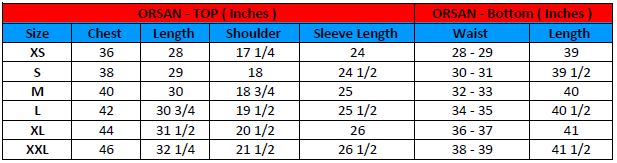 Orsan (M) - Size chart