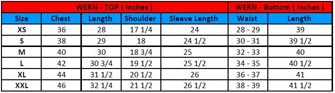 Wern (M) - Size chart