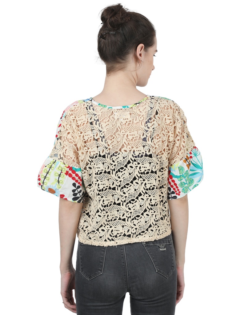 Wear We Met - Printed & Lace Top