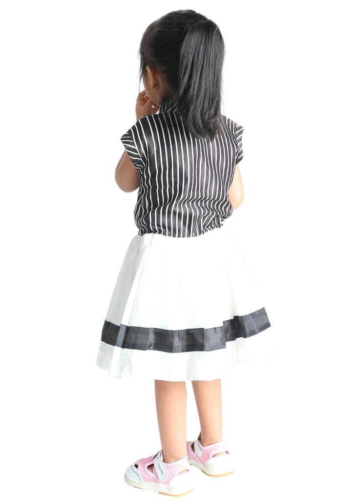Wear We Met - Black and White Girls Fit and Flare Dress back