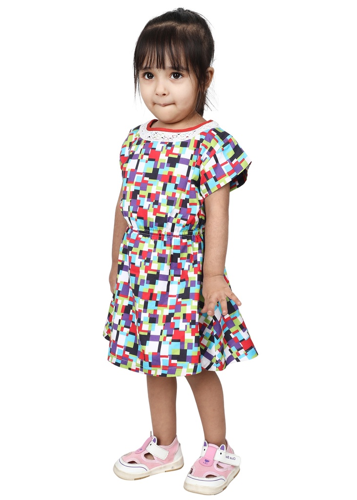 Wear We Met - Multicoloured Girls Printed Fit & Flare Dress side 2
