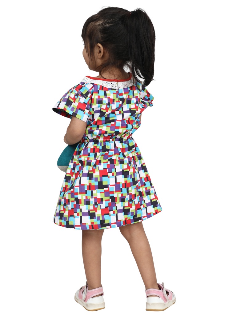 Wear We Met - Multicoloured Girls Printed Fit & Flare Dress back