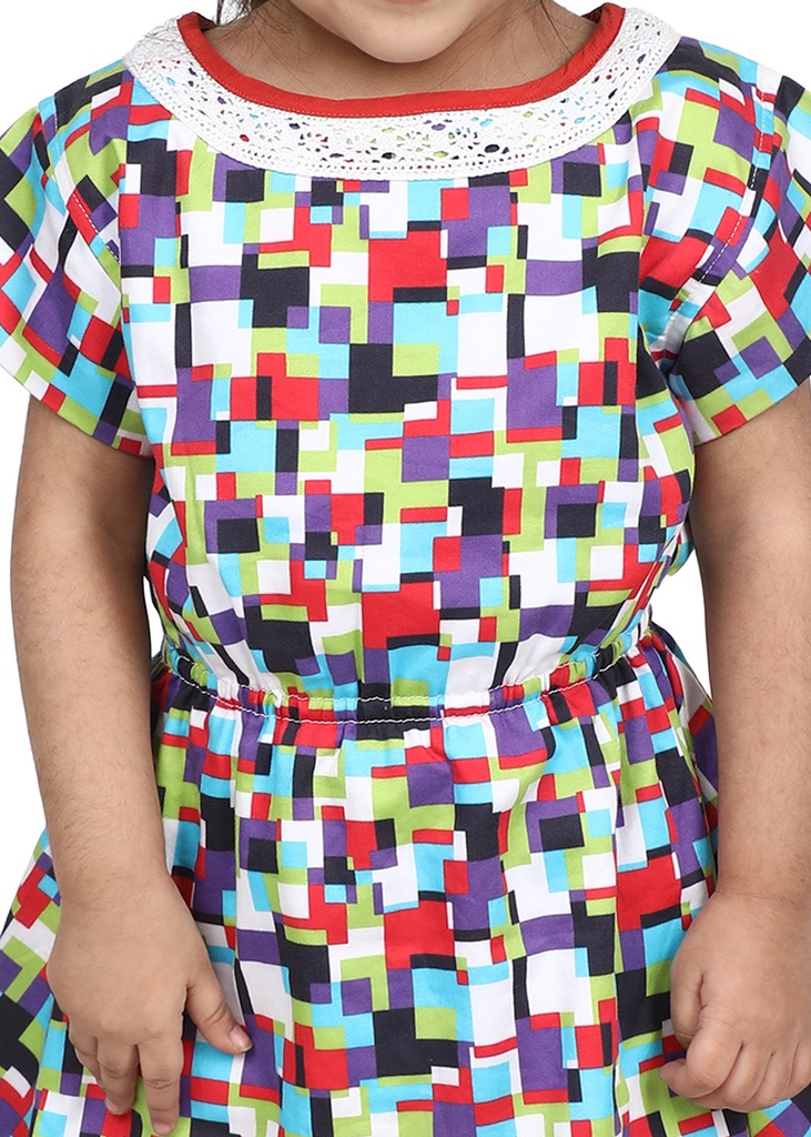 Wear We Met - Multicoloured Girls Printed Fit & Flare Dress Closeup