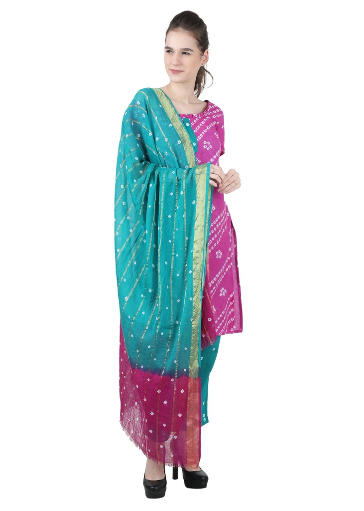 EKAJA- Bandhani Salwar Suit Set with Dupatta Front 2
