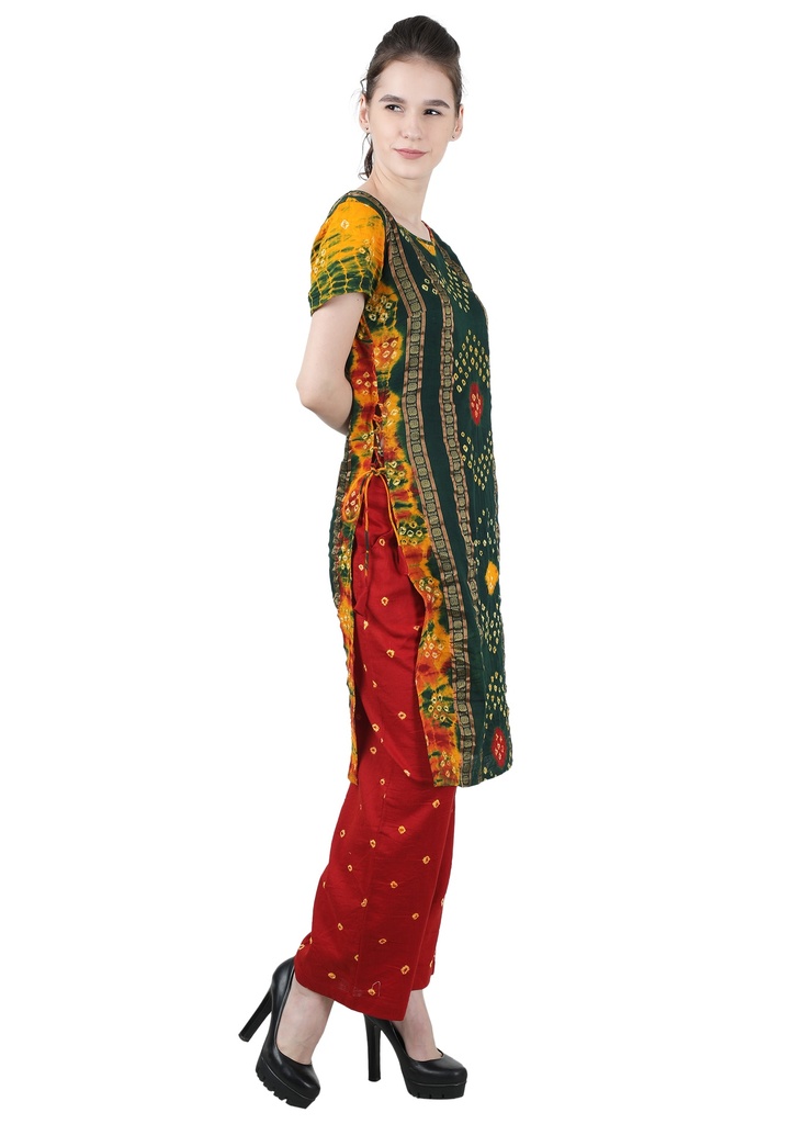 YASTI- Bandhani Salwar Straight Pant Set with Dupatta side 1