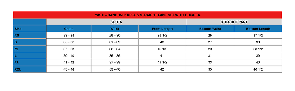 YASTI- Bandhni Kurta & Straight Pant Set with Dupatta