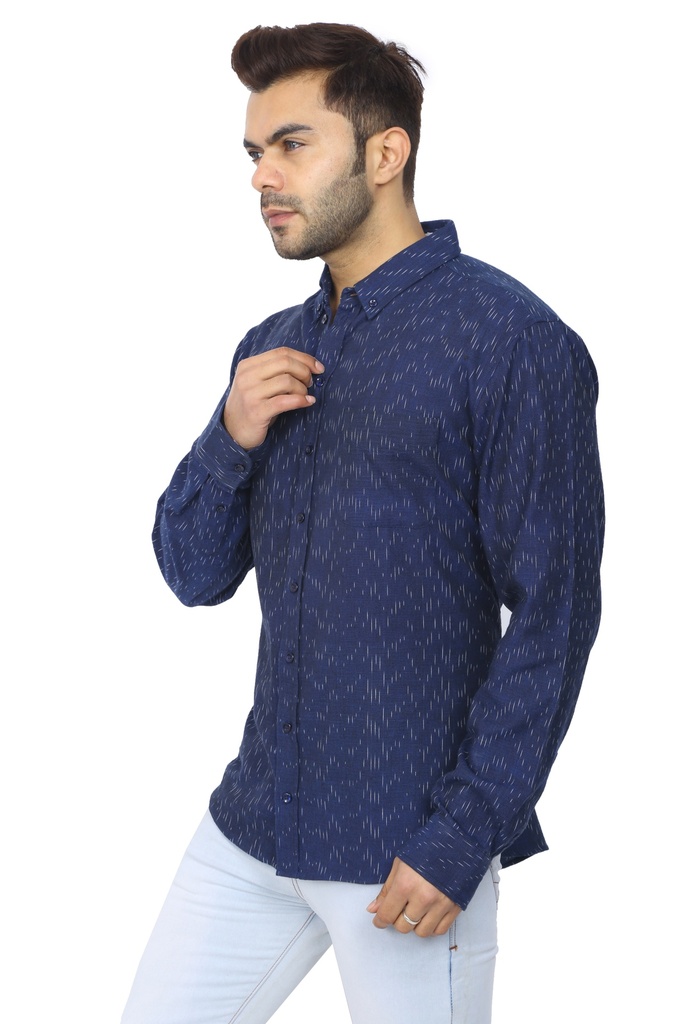 Wear We Met - Ikat Navy Blue Shirt Side 1