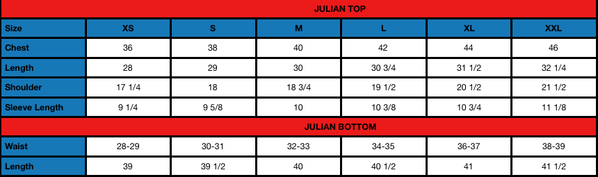 Julian (M) Size Chart