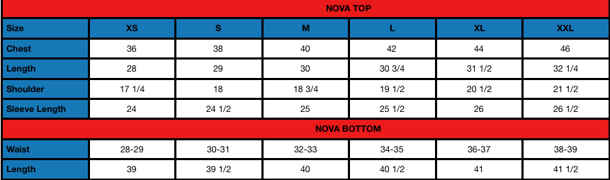 Nova (M) Size Chart