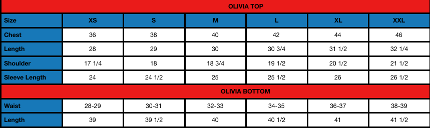 Olivia (M) Size Chart