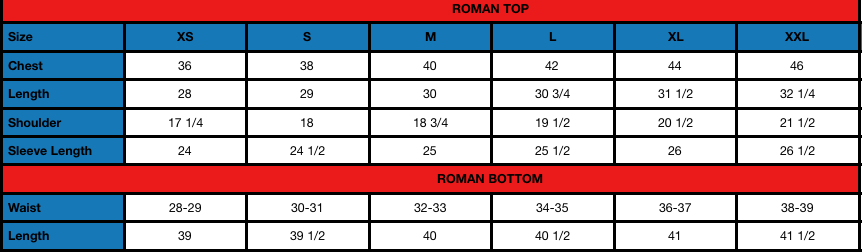 Roman (M) Size Chart