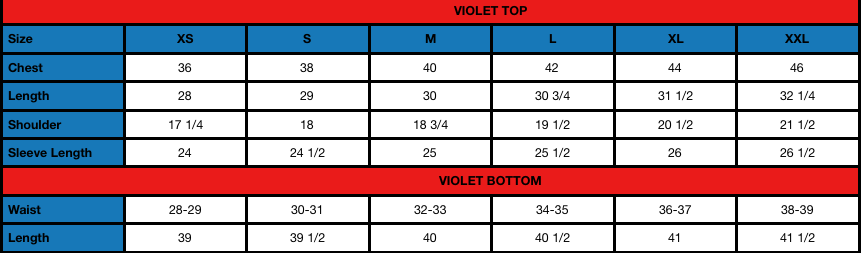 Violet (M) Size Chart
