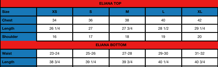 Eliana (W) Size Chart