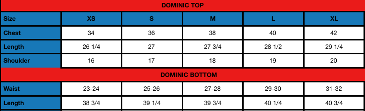 Dominic (W) Size Chart