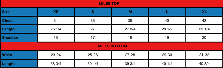 Miles (W) Size Chart