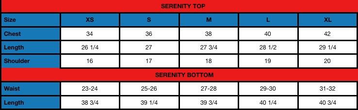 Serenity (W) Size Chart