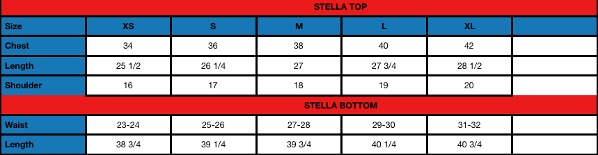 Stella (W) Size Chart