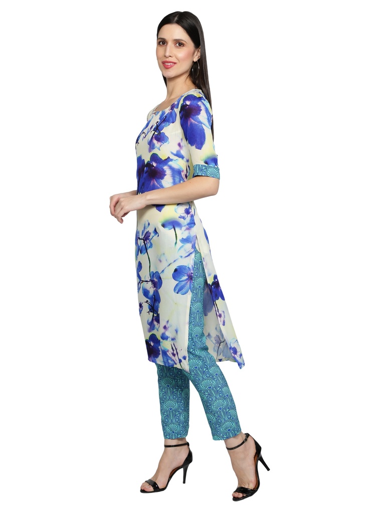 AQUARELLE A-Line Kurta with Cigarette Pant (Side 1)