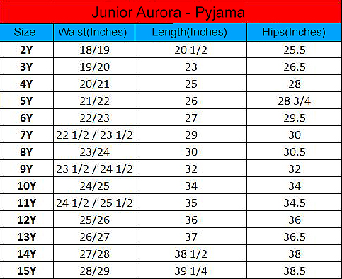 Junior Aurora - Size chart