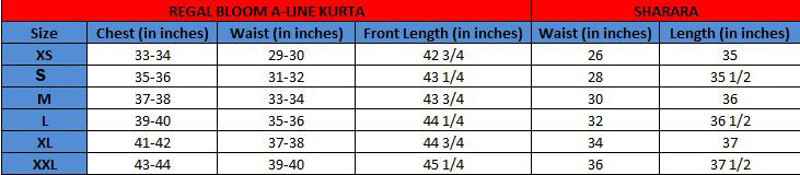 REGAL BLOOM Anarkali Kurta with Sharara Pants(Size chart)