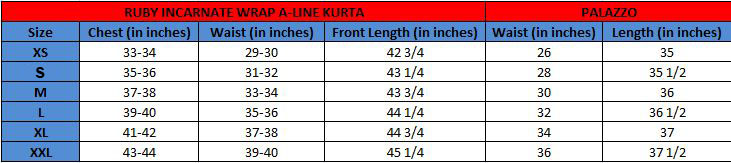 RUBY INCARNATE Wrap A-line Kurta with Palazzo(Size chart)