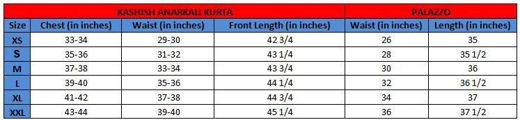 KASHISH Anarkali Kurta with Palazzo Pants(Size chart)