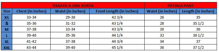 THAATH Geometric Printed Patiala Suit(Size chart)