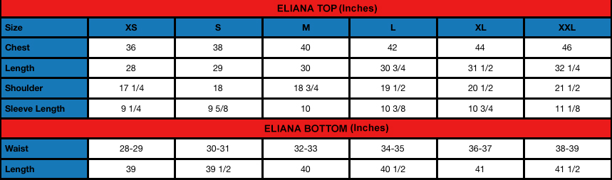 Eliana (M) - Size chart