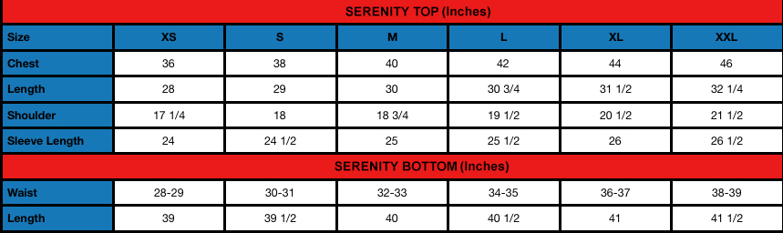 Serenity (M) - Size chart