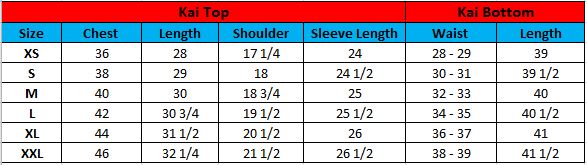 Kai(M) size chart