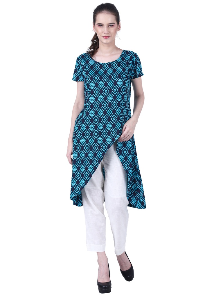 [Wavy Blue Asymmetric Printed kurta] Naari Wrap A-line Kurta (S)