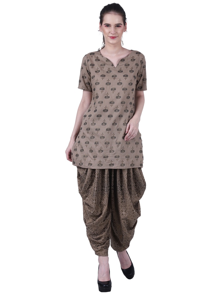 [Golden & Blue Floral Printed Kurta & Patiala] Pataudi Patiala Suit (S)