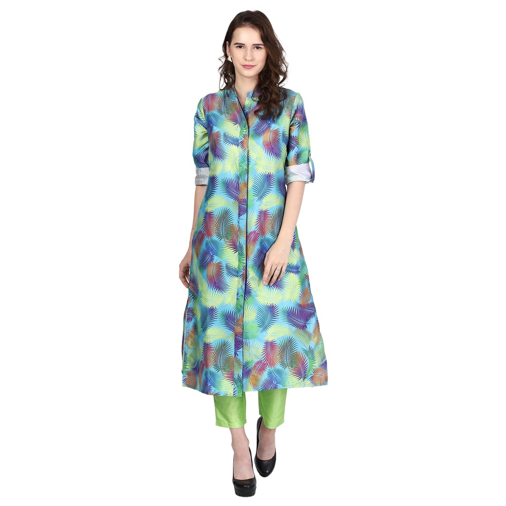 [Colourful Leaf Printed Pattern Printed Kurta] AMALA A-line Kurta with Cigarette Pant (S)