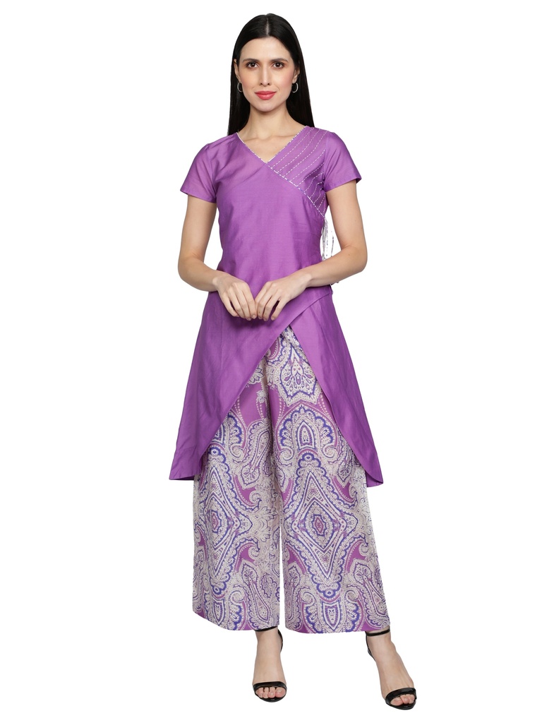 [Solid Wrap Style Kurta with Palazzo Pants] BRITTI Wrap A-line Kurta with Palazzo pants (S)