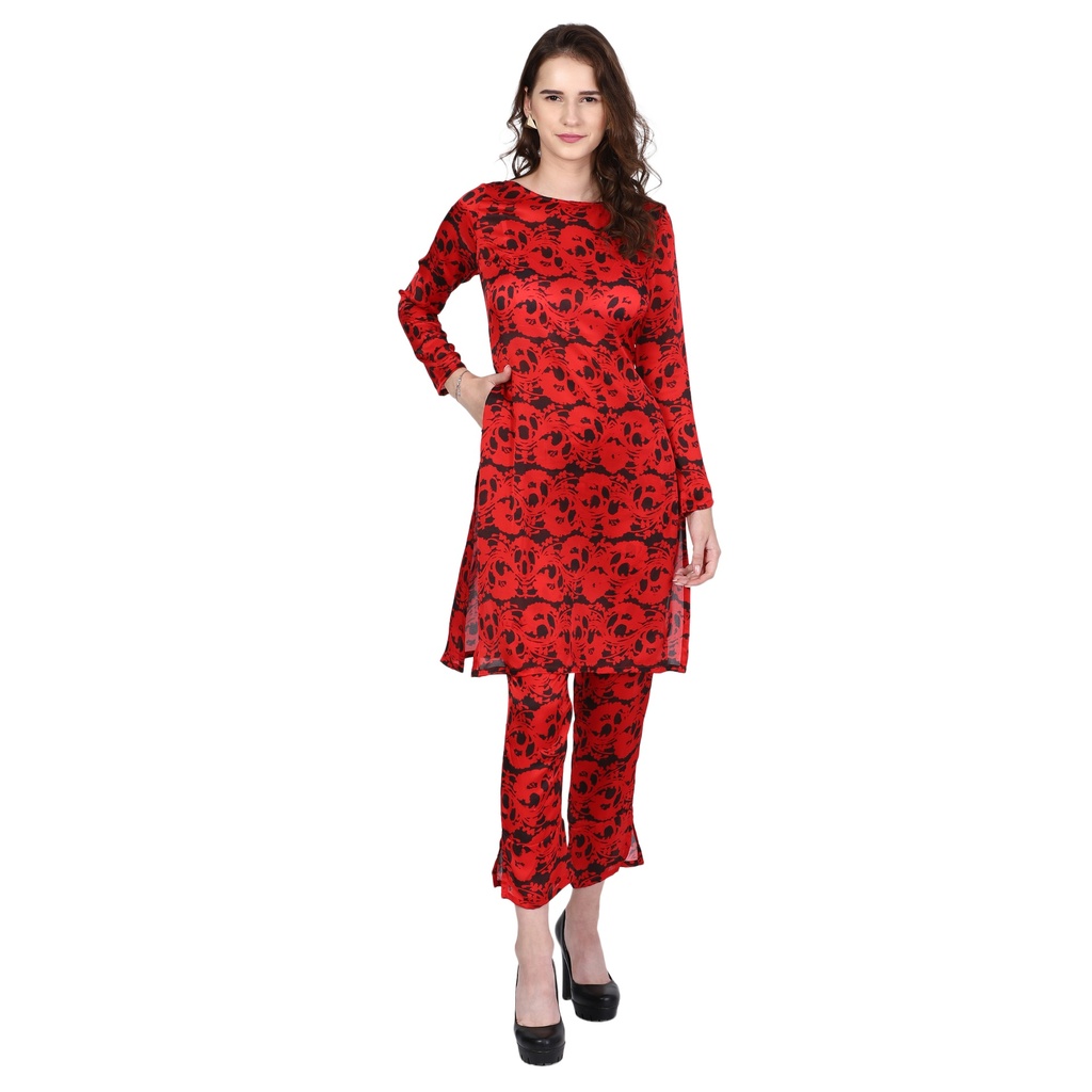 [Floral Net Motifs Printed Kurta Set] KARIZMA A-Line Kurta with Cigarette Pants (S)