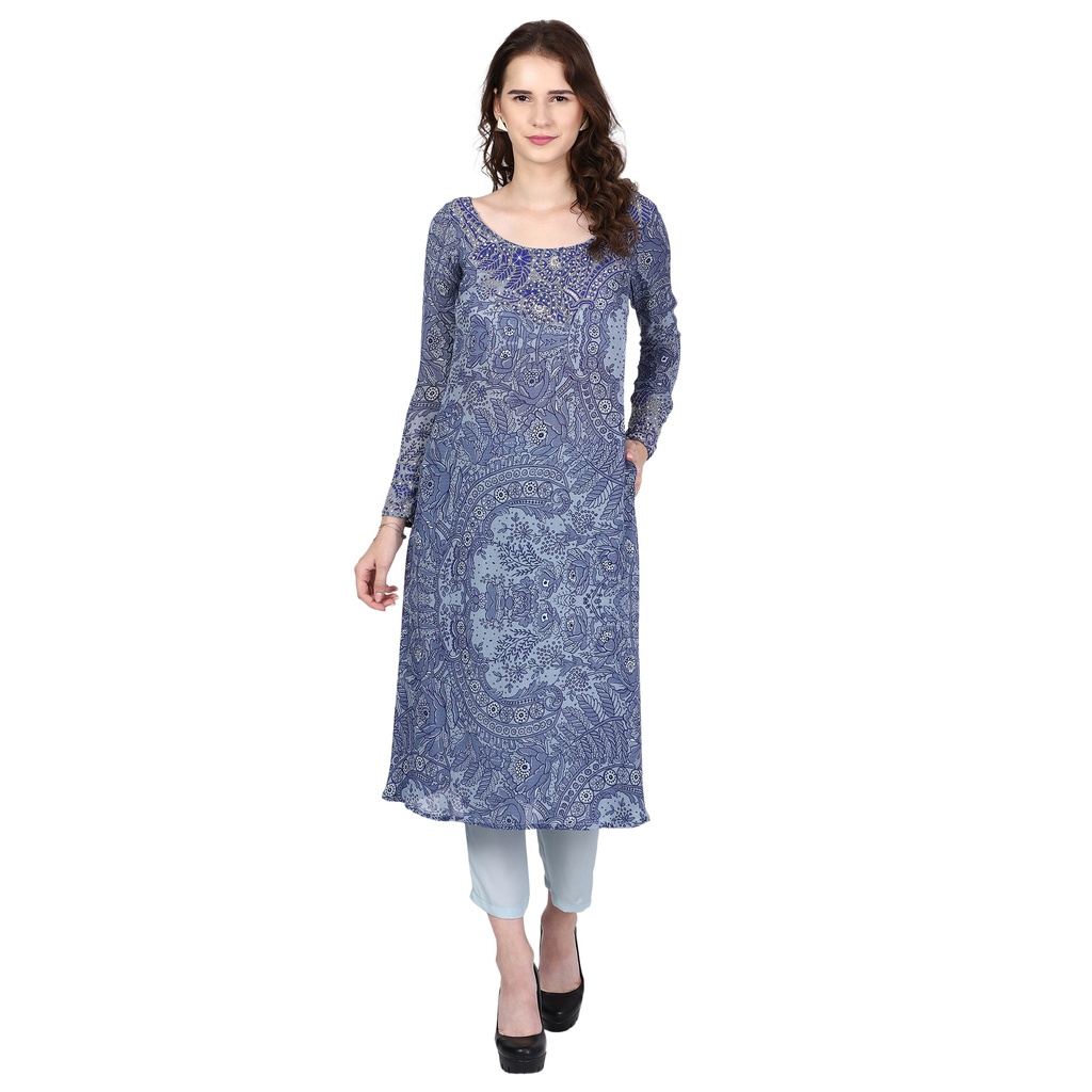 [Floral Art with Mesh Effects] VERITY A-line Kurta with Cigarette Pants (S)