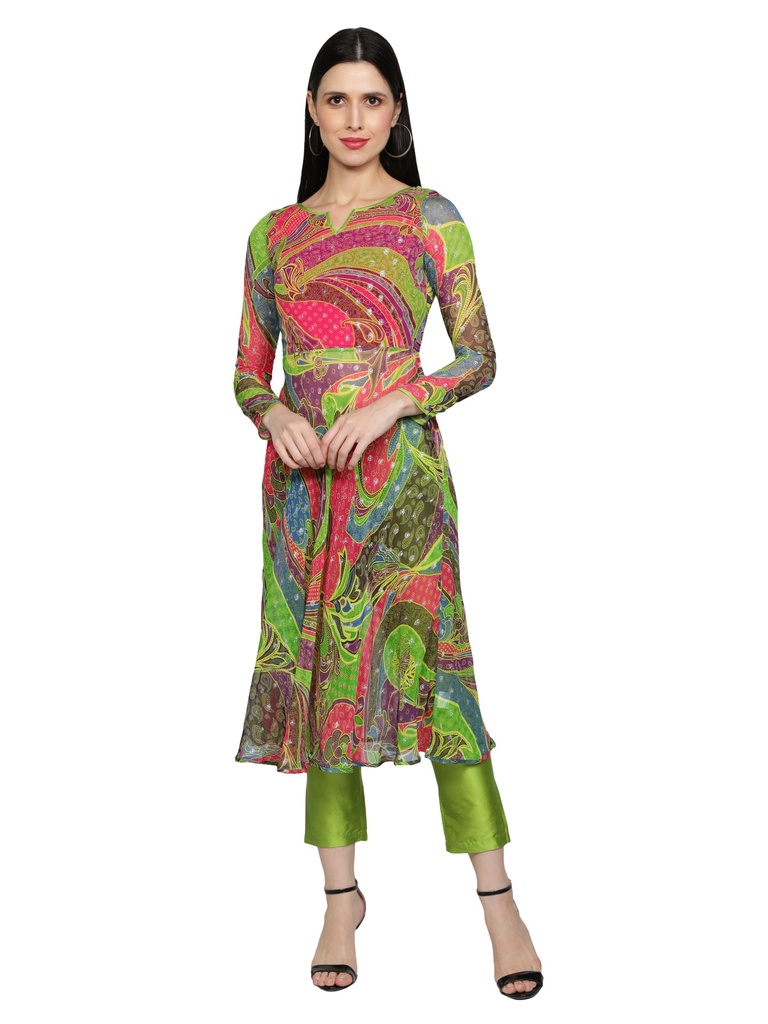 [Paisley multicoloured print] JOVIAL Anarkali Kurta with cigarette pant (S)