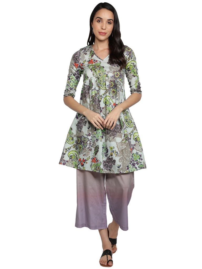 [Paisley floral Printed with Ombre bottom] ELFIN Anarkali Kurta with palazzo pant (S)