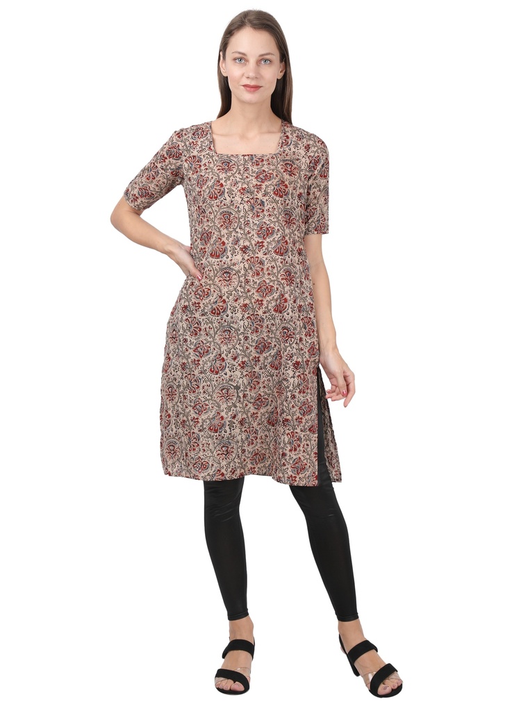 [Red & Blue Kalamkari Printed A-Line Kurta] Mehar A-Line Kurta (S)