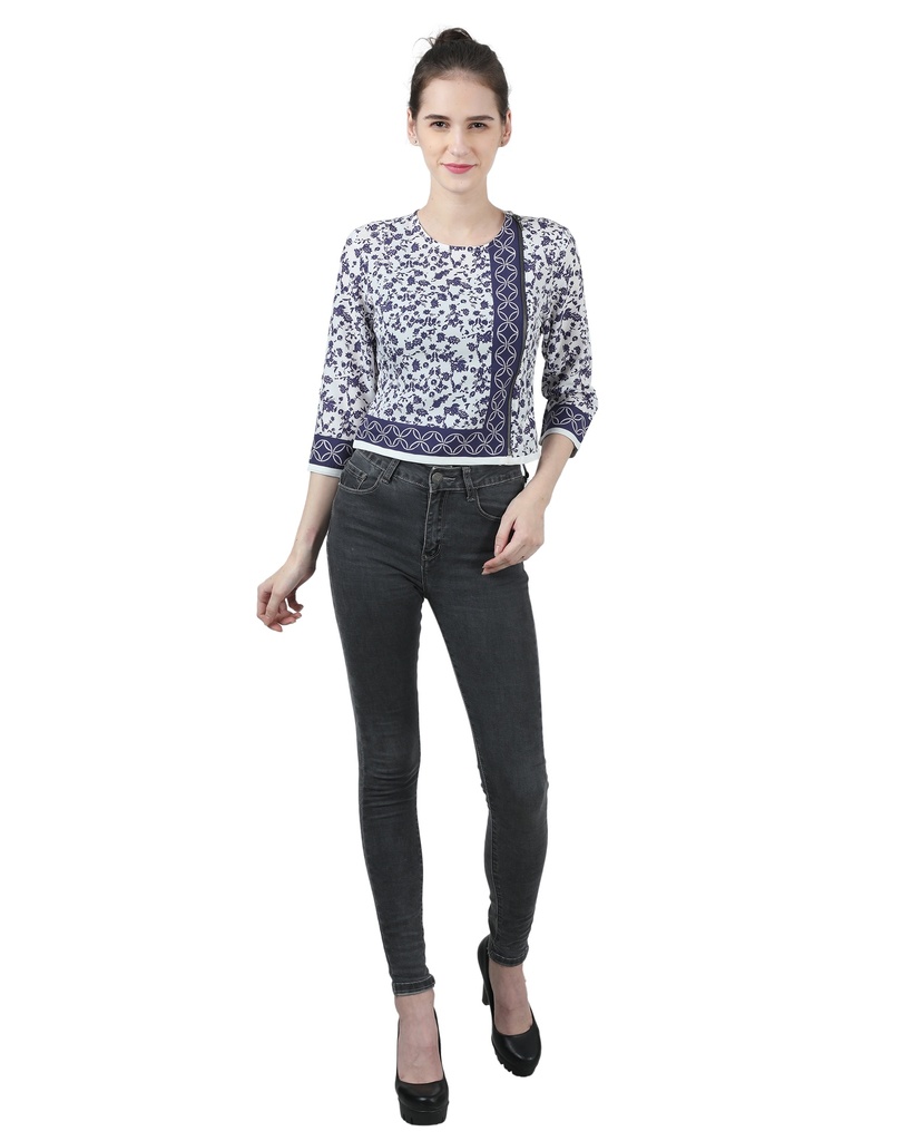 [91D46] Wear We Met - Printed Zipper Top (S)