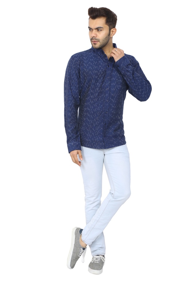 [91D185] Wear We Met - Ikat Navy Blue Shirt (S)