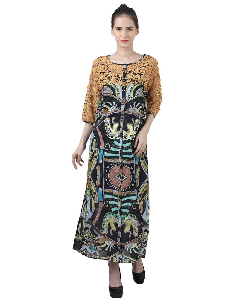 [91D734] Wear We Met - Long Printed Dress (S)