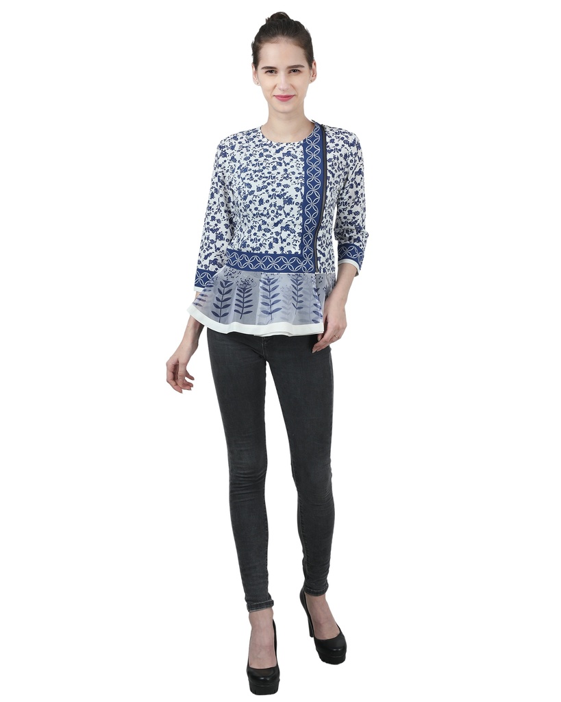 [91D48] Wear We Met - Printed Peplum Top (S)
