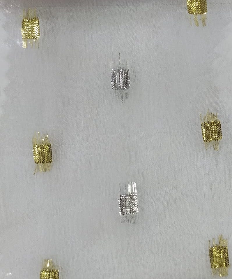 [100% Viscose 40X40 chiffon gold silver sari 42" 34 GSM (Fabric Dyed)] OTA 1006 (Bright White)