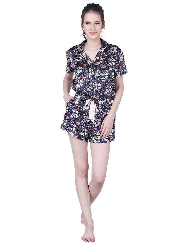 [100% Silk Womens Sleep Wear Romper] Juliette (Dreams, CC1, S)
