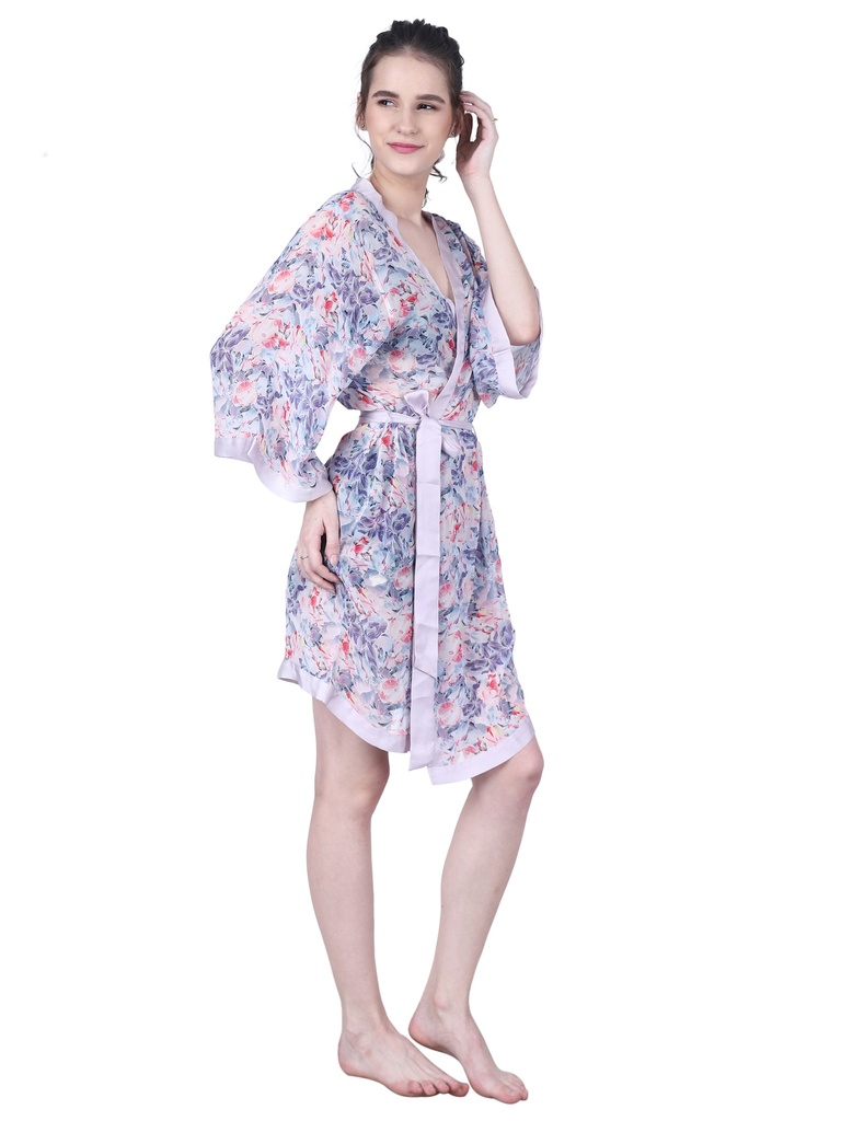 [100% Viscose Womens Sleep Wear Kimono Robe] Fluer (Floral Mess, CC1, S)