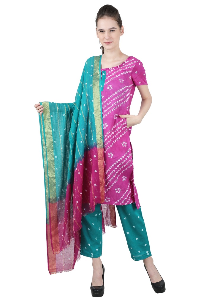 EKAJA- Bandhni Kurta & Straight Pant Set with Dupatta