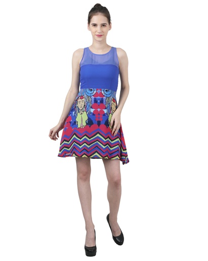 Wear We Met - Blue Printed Dress