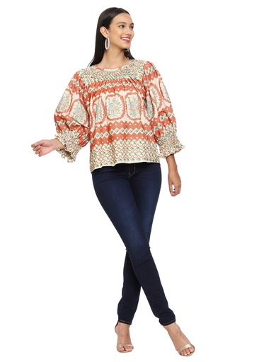 [Honeycomb Smocked & Embroidered Top] Amelia